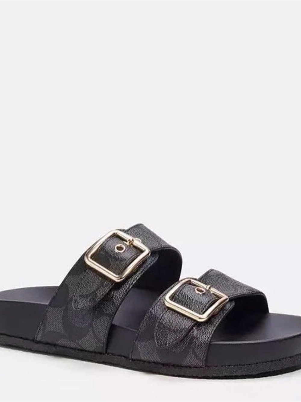 Coach - Black Double Buckle Slide Sandals